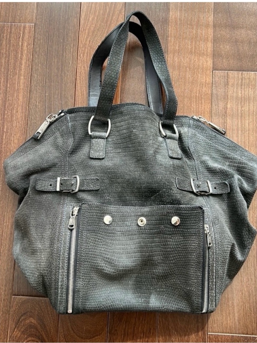 Authentic.Yves Saint Laurent Black Textured Leather Duffel Tote
